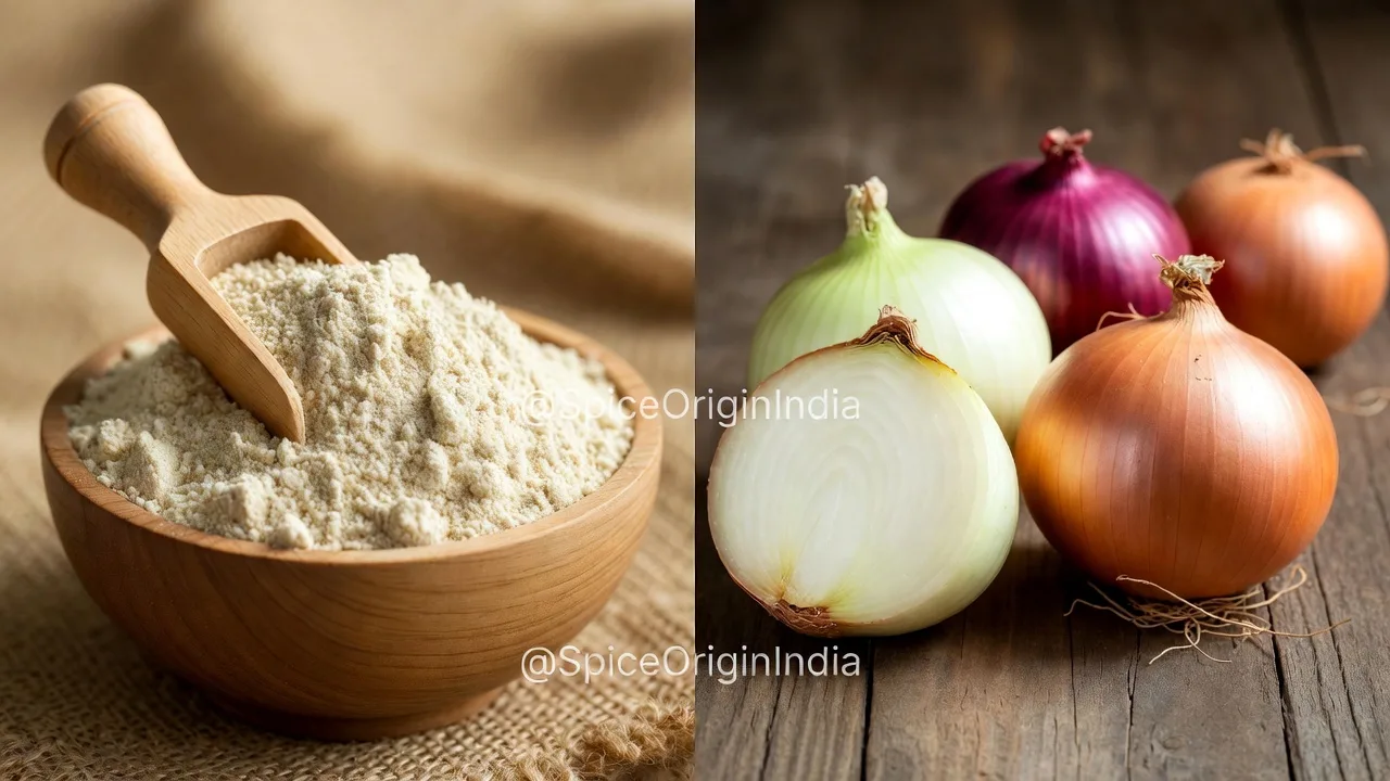 Bulk onion powder and whole onions for export from India by Spice Origin India, certified wholesale spice supplier