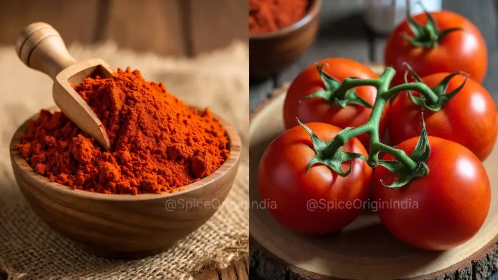 Bulk tomato powder and whole tomatoes for export from India by Spice Origin India, certified wholesale spice supplier