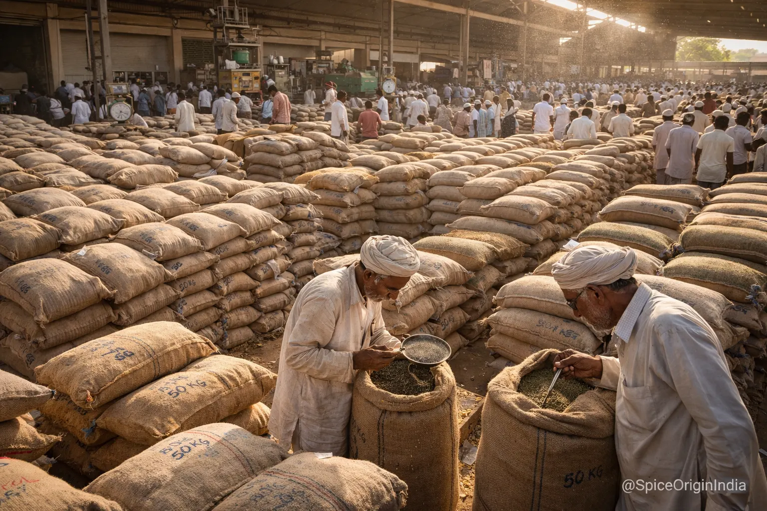 Unjha spice market Gujarat cumin bags wholesale export hub
